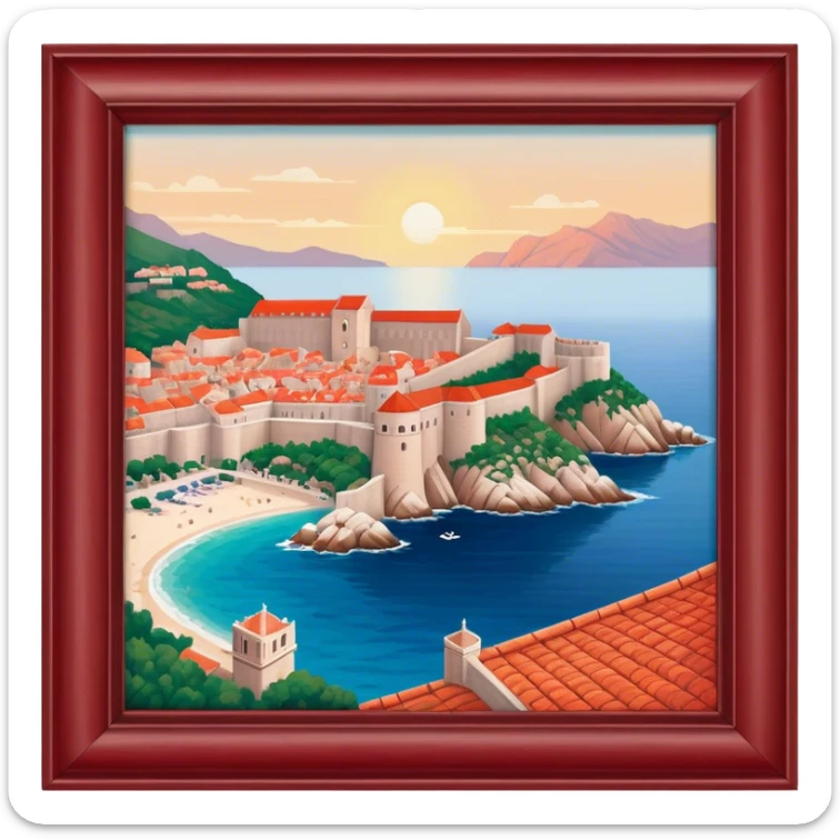 Cinematic Realistic Dubrovnik Landmark Emoji, depicted with historic fortified walls and red‚Äêtiled roofs rendered with intricate detail and dynamic, coastal lighting. sticker