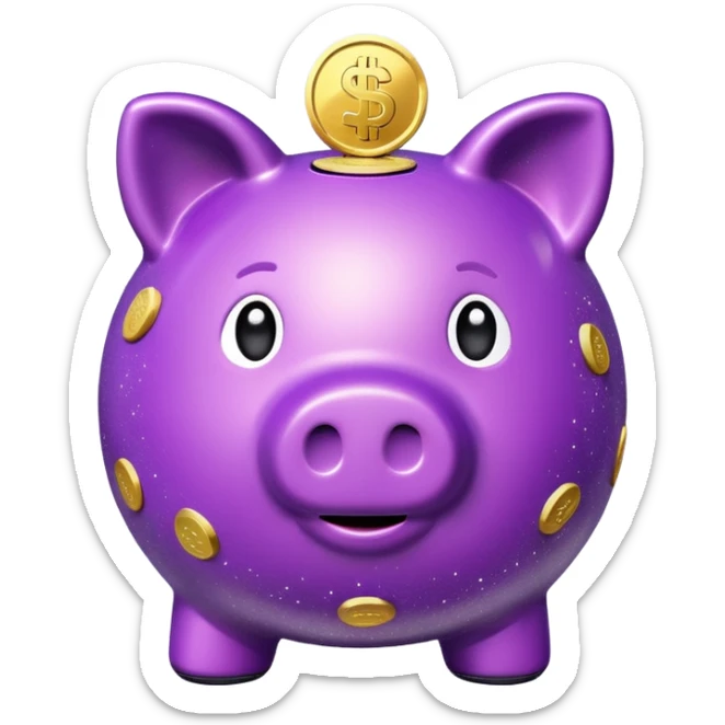 money in a glitter purple piggy bank sticker