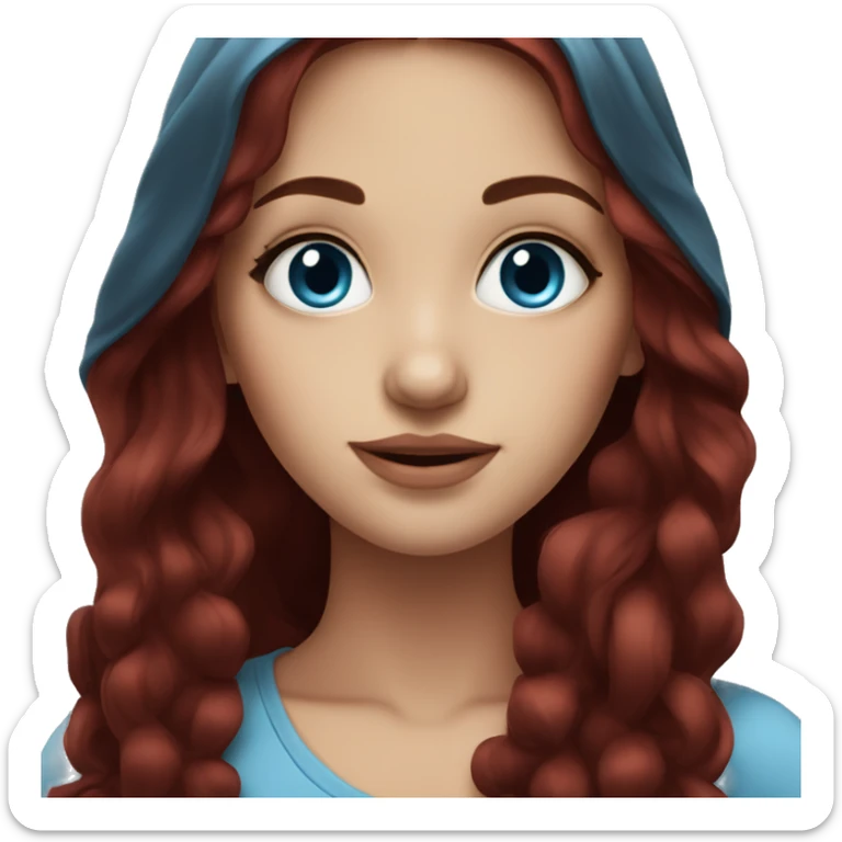 Beautiful girl, long hair, dark red hair, blue eyes sticker
