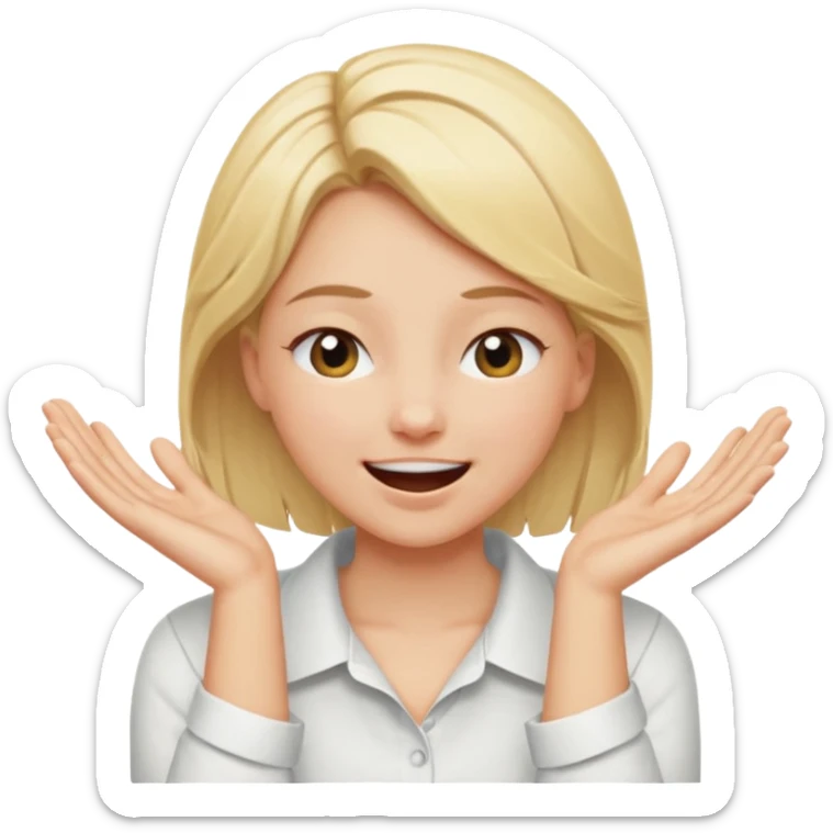 Happy blonde girl with eyes closed and mouth wide open and hands cupped around her neck - her eyes are squinty with excitment mo sticker