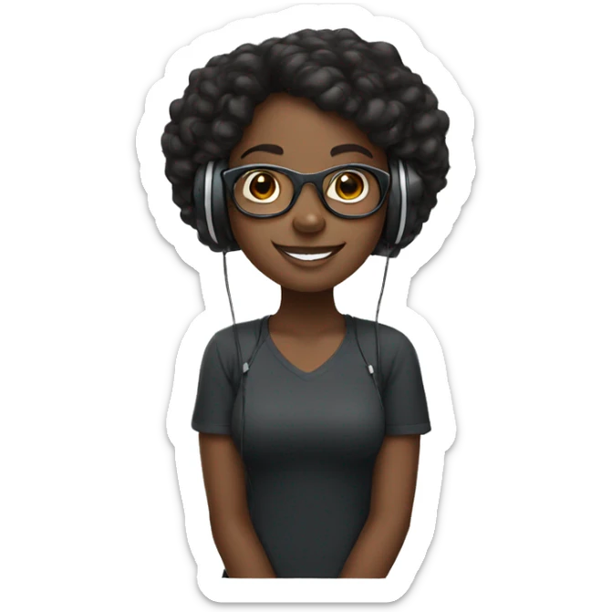 Black Girl wearing headphones eyes glasses smiling  sticker