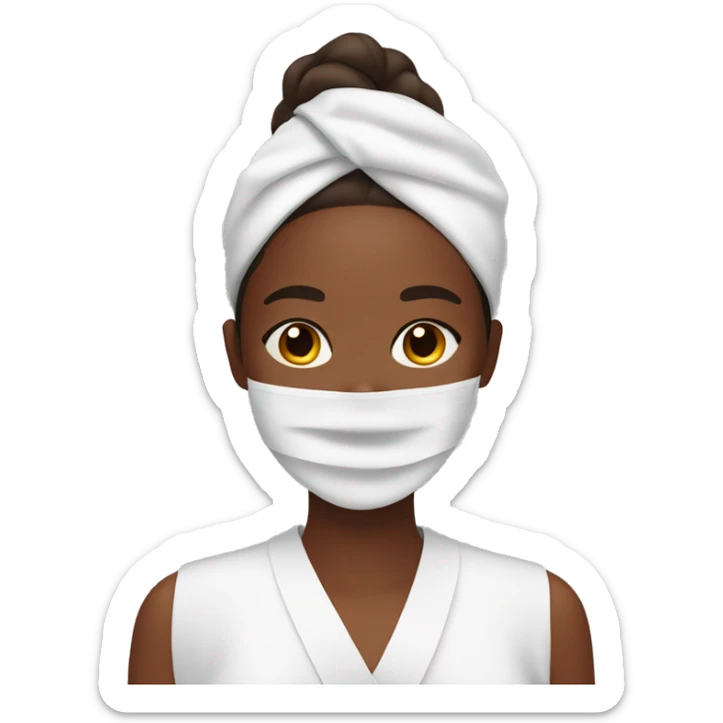 Woman with brown skin. Putting on skincare sheet mask on her face. sticker