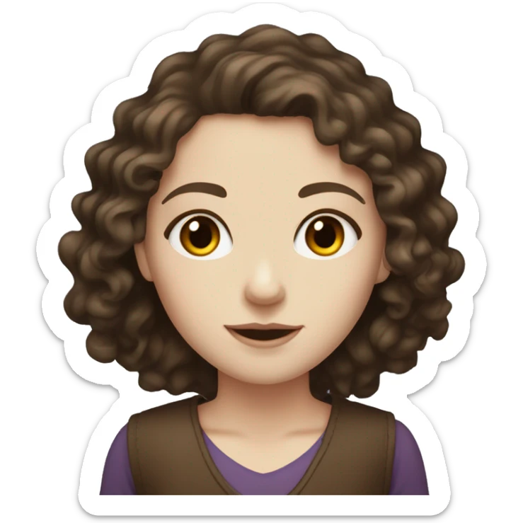 White girl with pale skin and brown eyes and dark brown curly long hair  sticker