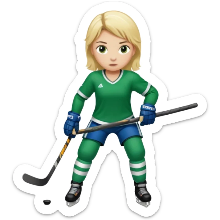 Girl hockey player full body with green jersey sticker