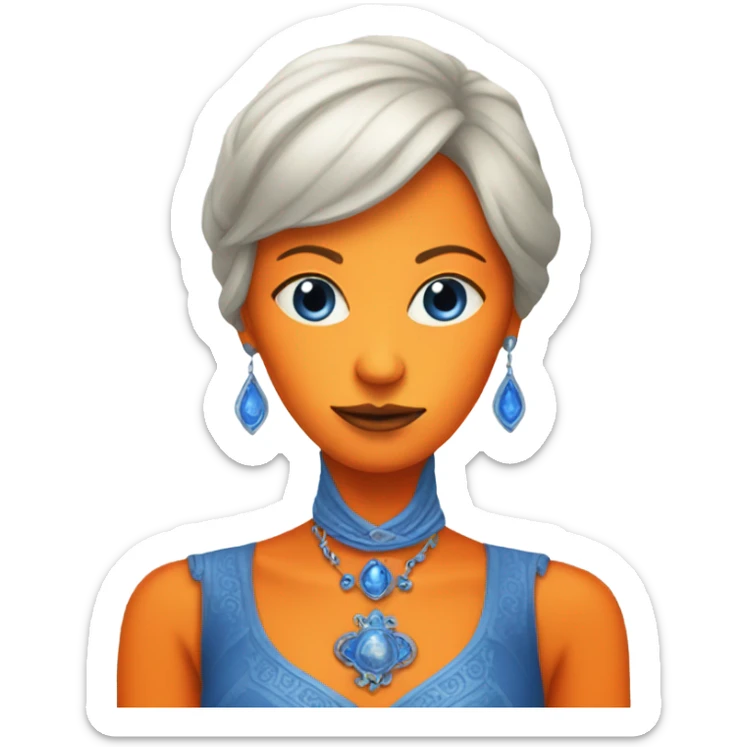 a orange alien woman full body in blue Romanov dress sticker