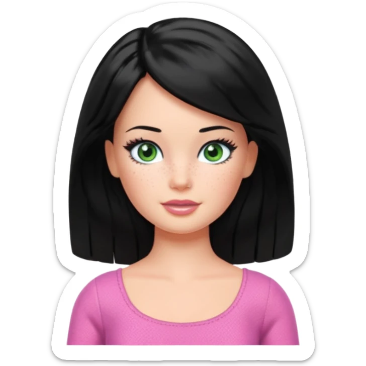 Barbie with black hair green eyes and freckles sticker