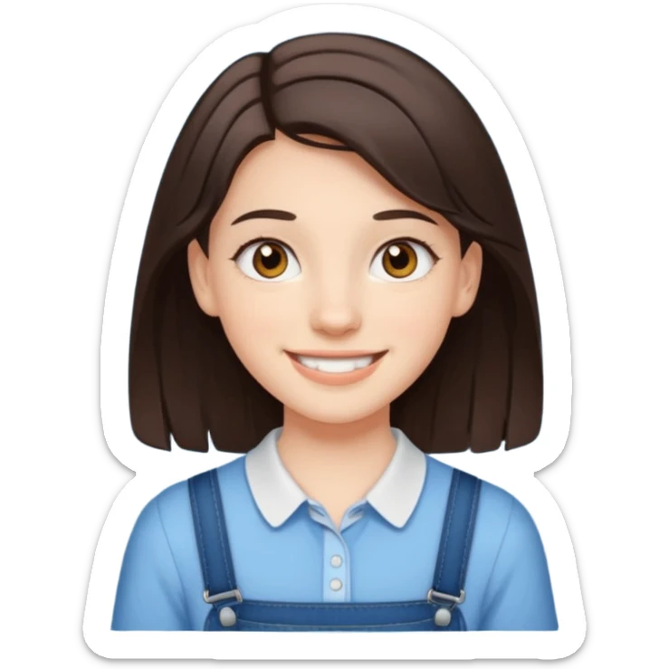 Create an icon of White teenage girl with Brown Eyes and medium length dark brown hair and She is wearing braces sticker