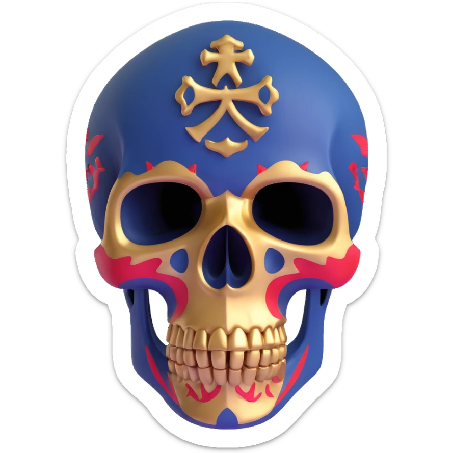 skull decorated in New Orleans Pelicans basketball team colors - navy blue, gold, and red sticker