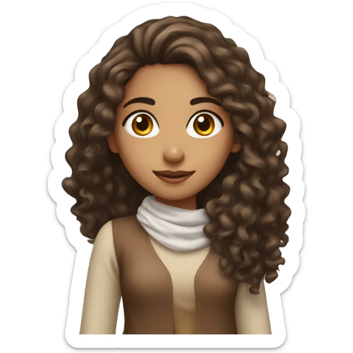 Arab girl with long curly hair brown with heart instead of eyes sticker
