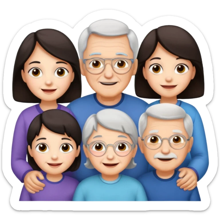 All white grandma and grandpa with 2 girls and 2 boys. The kids should have dark hair sticker