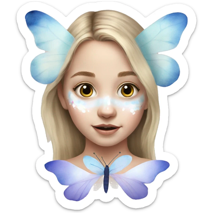 young white girl with face paint in the shape of a watercolour butterfl sticker