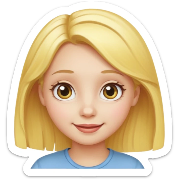 blonde girl, round face, big eyes, yellow hair, smiling sticker