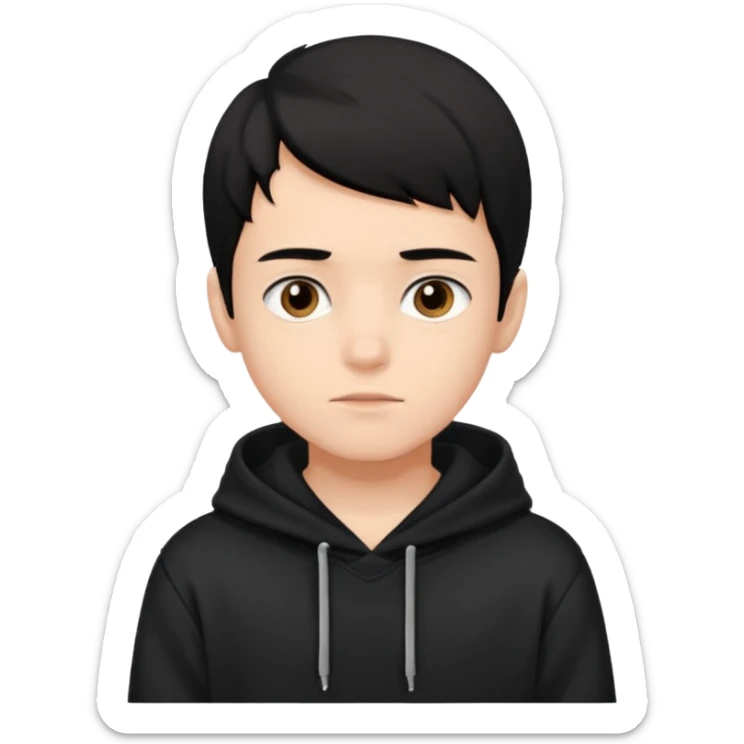 Chłopak ciemno brązowe oczy czarne włosy bluza czarna i taki bardziej żeby wyglądał na 18 latka sticker