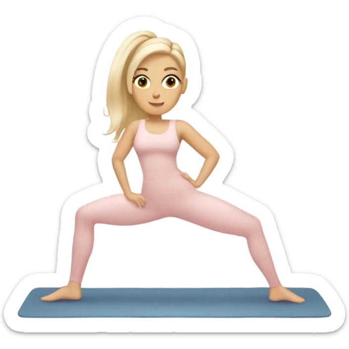 A blonde white Pilates girl in light pink clothes with beige fitness mat sticker