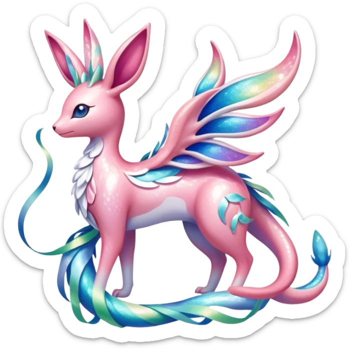 Shiny Exotic Colorful Ethereal Sparkly Sylveon-Milotic-Amaura-Aurorus-Fakémon-hybrid-creature (full body)  sticker
