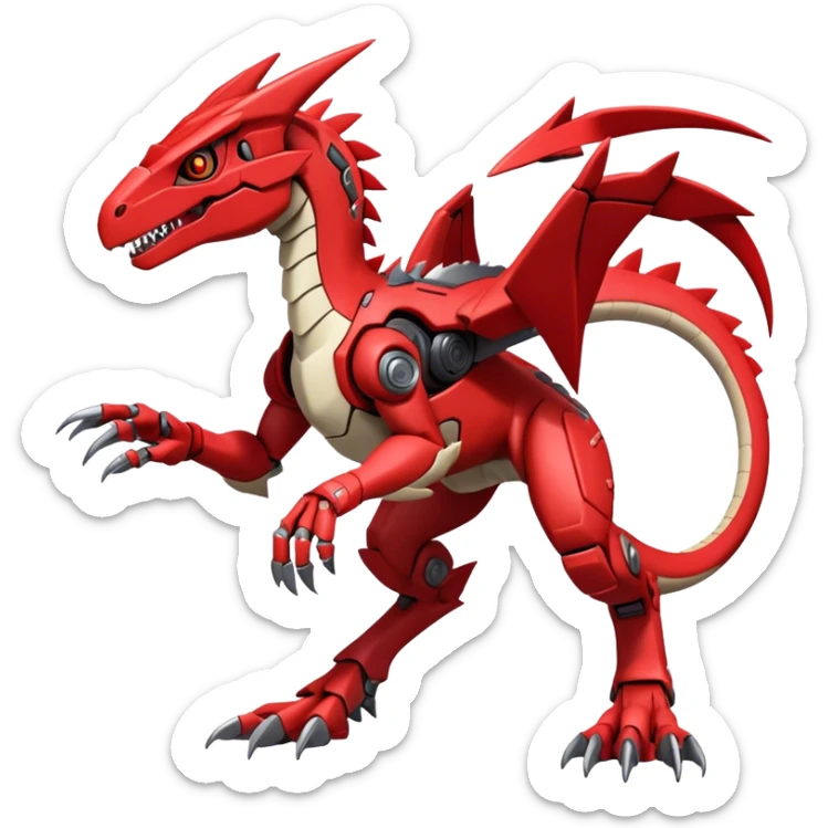  Cool Edgy Futuristic Red Digimon-Fakemon-Guilmon-Velociraptor-Dragon-Mecha full body sticker