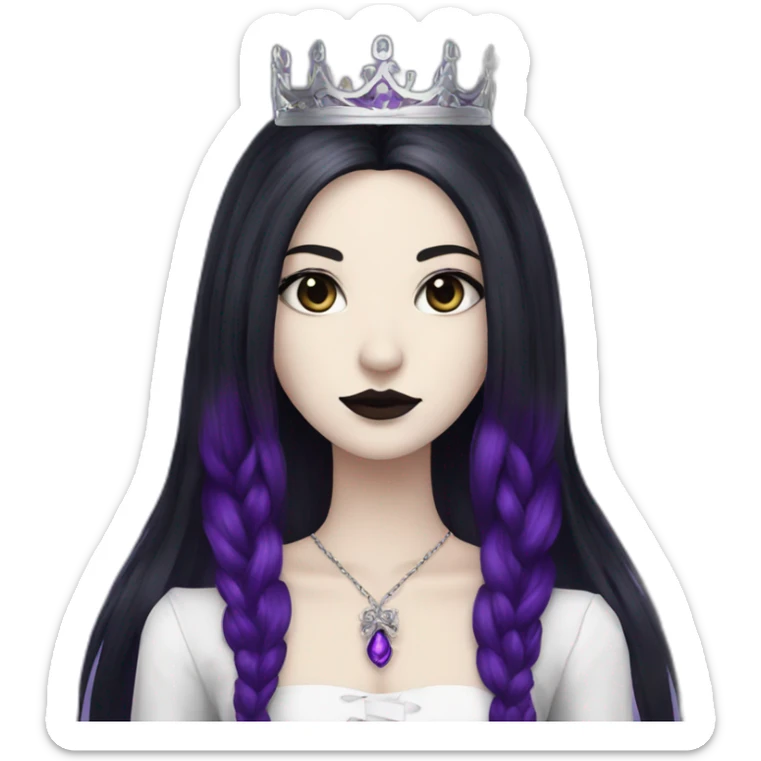 Queen white skin gothic girl long dark black and purple hair sticker
