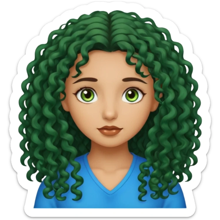 Girl with olive skin, blue/green eyes and dark loose curly long hair sticker