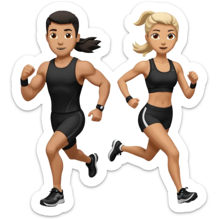 A muscled man and woman running a HYROX race in black fitness gear sticker