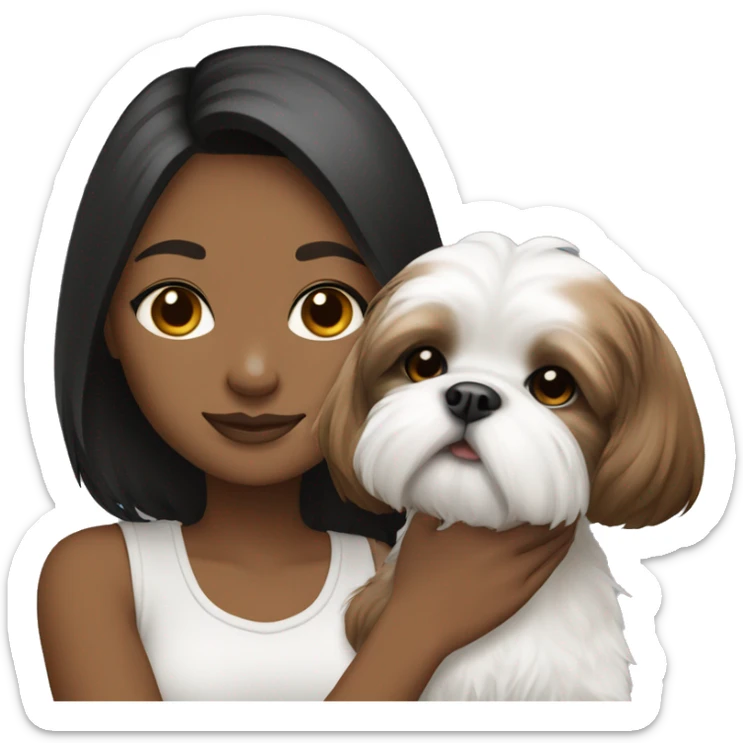 Girl with her Shih Tzu puppy, white, black, and brown in color sticker