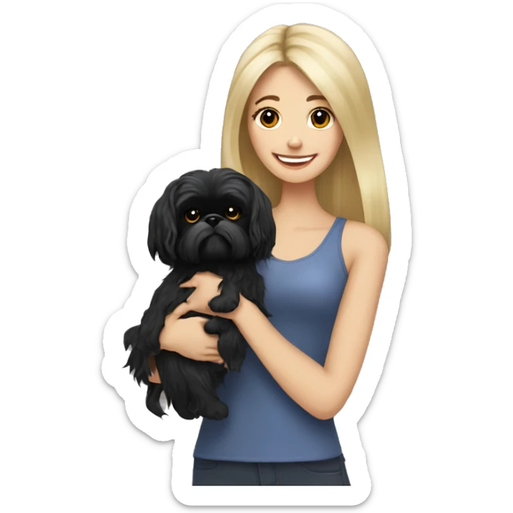 Happy, Long haired Blonde woman holding black shih tzu dog  sticker