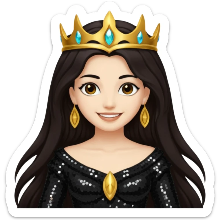 Libera, Goddess of Death from Gods and Goddesses with long dark brown hair, black sequin outfit sticker