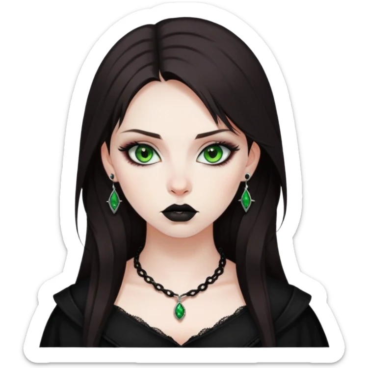 Girl, dark brown hair, green eyes, russian, piercing under the lip, viperr goth girl sticker