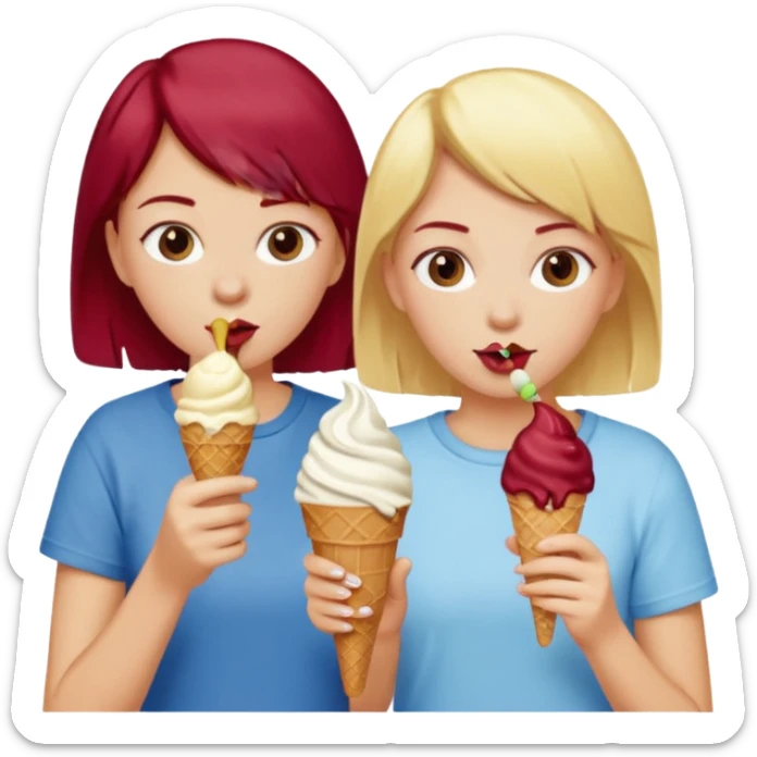 Two friends getting icecream. One is blonde and short and one is tall with dark red hair  sticker