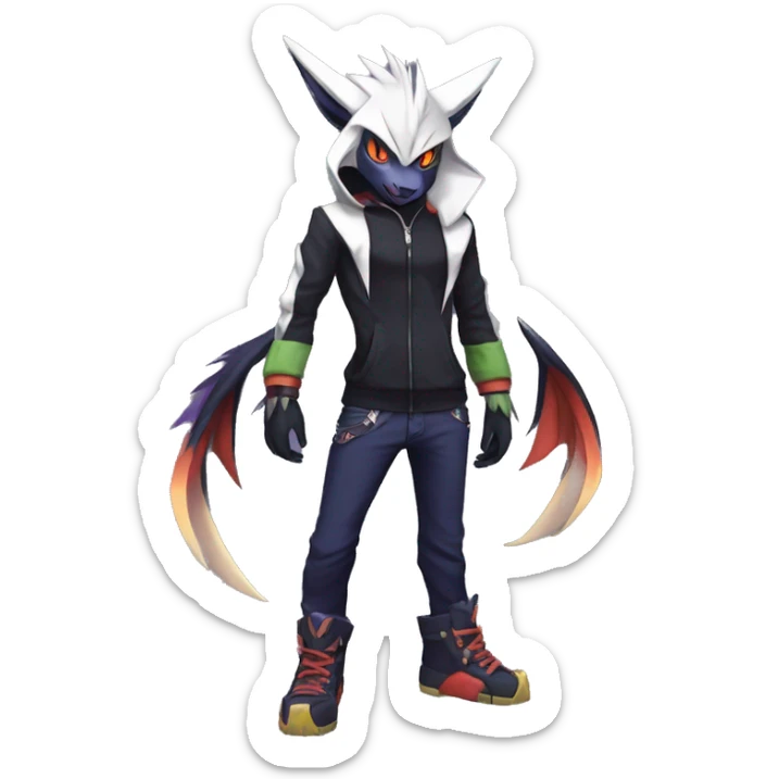 Cool Anthro Dark Absol-Noivern-Quilava-Litten-Pokémon with edgy stripes hoodie spiked collar punk Full Body sticker