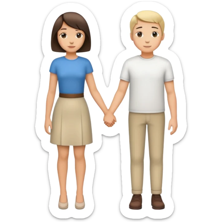 Side pose of a couple holding hands. bob-cut female, shorter than the male. Make it like iOS sticker