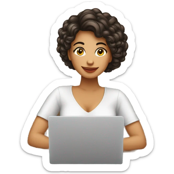 Quiero un emoji de una mujer latina pelo café emprendedora CON SU LAPTOP sticker
