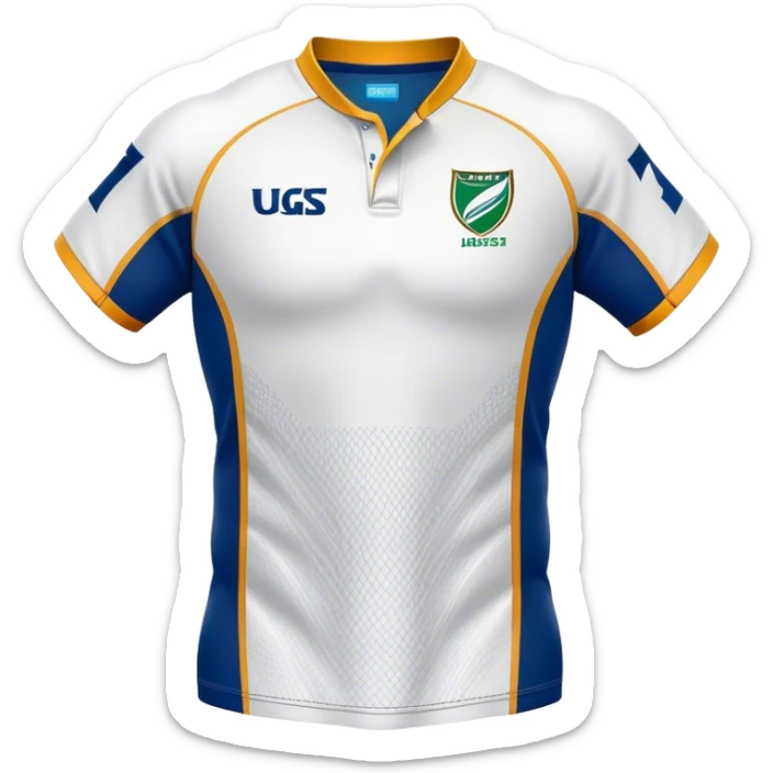 Cinematic Realistic image of a rugby jersey rendered in bold, dynamic team colors with intricately detailed fabric textures and natural creases, illuminated by dramatic stadium lighting sticker