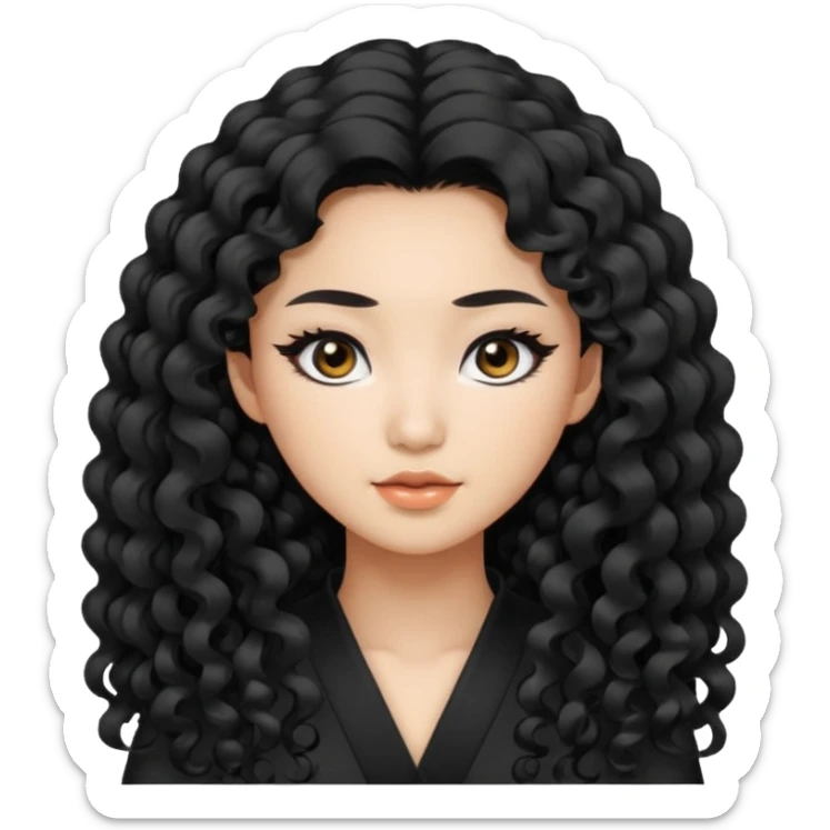 asian, curly long hair, baddie,pretty, black eyeliner, long hair  sticker