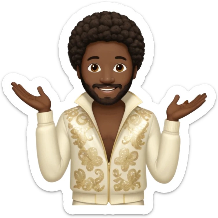 Eddie Levert from The O'Jays with dark brown afro hair, cream sequin outfit sticker