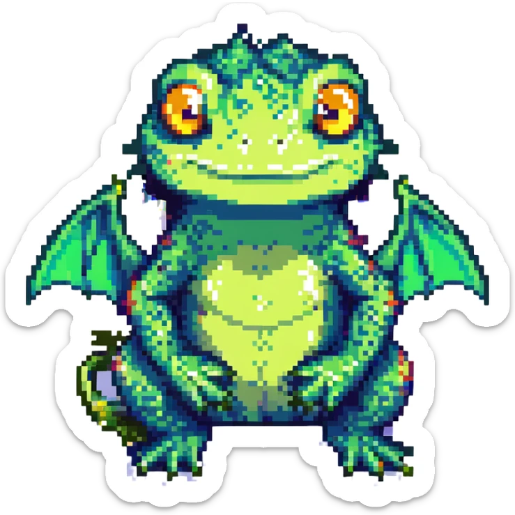 pixel art of a dragon and frog fused together, cute style sticker