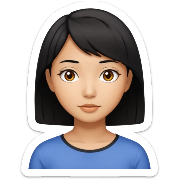 very tan Asian girl with black hair and dark brown eyes, short bob hairstyle sticker