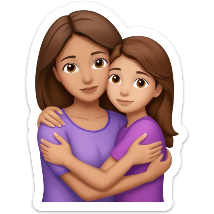 Hispanic mother and teen daughter brown hair hugging sticker
