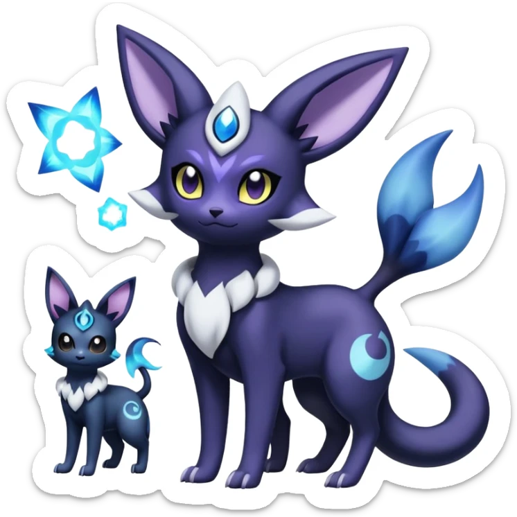 Nebulae Noibat-Espeon-Meowstic-Umbreon-Fakémon-hybrid-creature (full body)  sticker