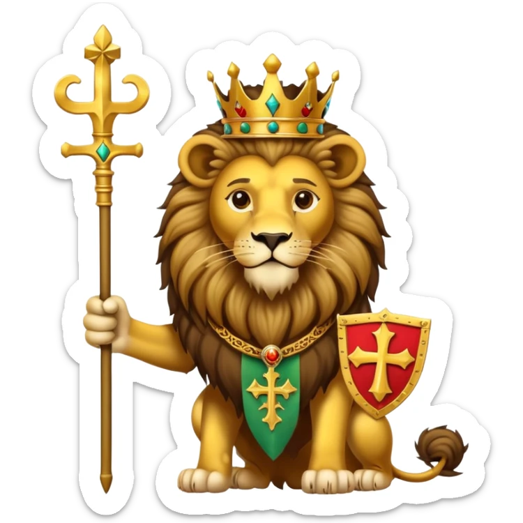 Ethiopian Empire Lion of Judah, crowned lion holding a cross-topped scepter and banner sticker