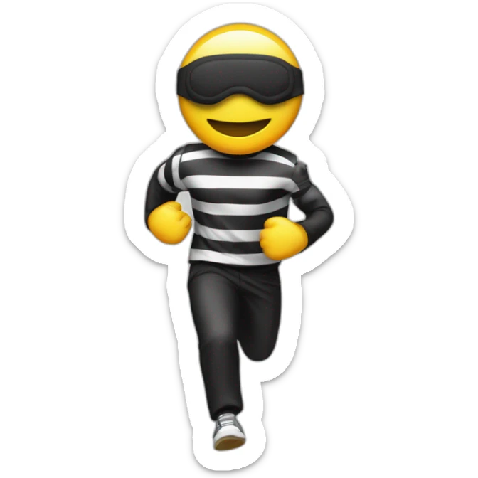 running-with-a-eye-mask-and-a-bag-of-money-on-his-back-and-wearing-black-and-white-striped-clothes-and-black-pants sticker