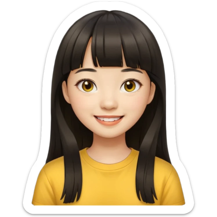 asian girl blunt fringe long hair yellow shirt sticker
