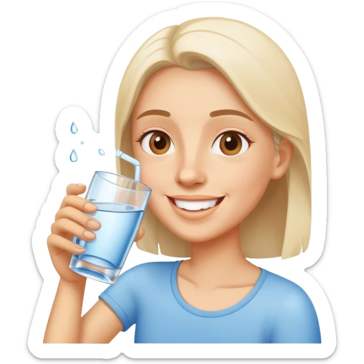 person drinking a glass of water, cheerful and healthy, simple and expressive sticker