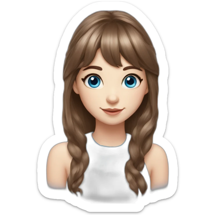 New Year's elf girl brown hair blue eyes beautiful nose bangs loose hair with long hair realistic realistic sticker