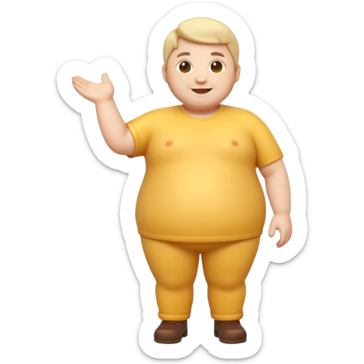 A 3D emoji in iOS emoji aesthetic style of a chubby full-body person standing upright, with round belly, soft features, and a cheerful smile. Glossy texture, bright lighting, minimal white background, friendly and expressive design. sticker