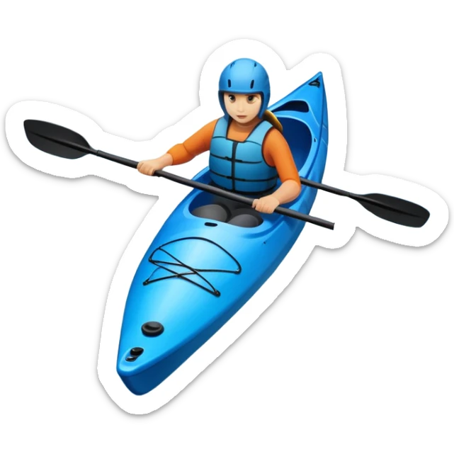 An icon showing a close-up of a sleek kayak with double-bladed paddles gliding through water. Splashes surround the boat as it cuts across a calm surface, symbolizing speed and focus. Transparent background emphasizes the dynamic and personal nature of kayak paddling. sticker