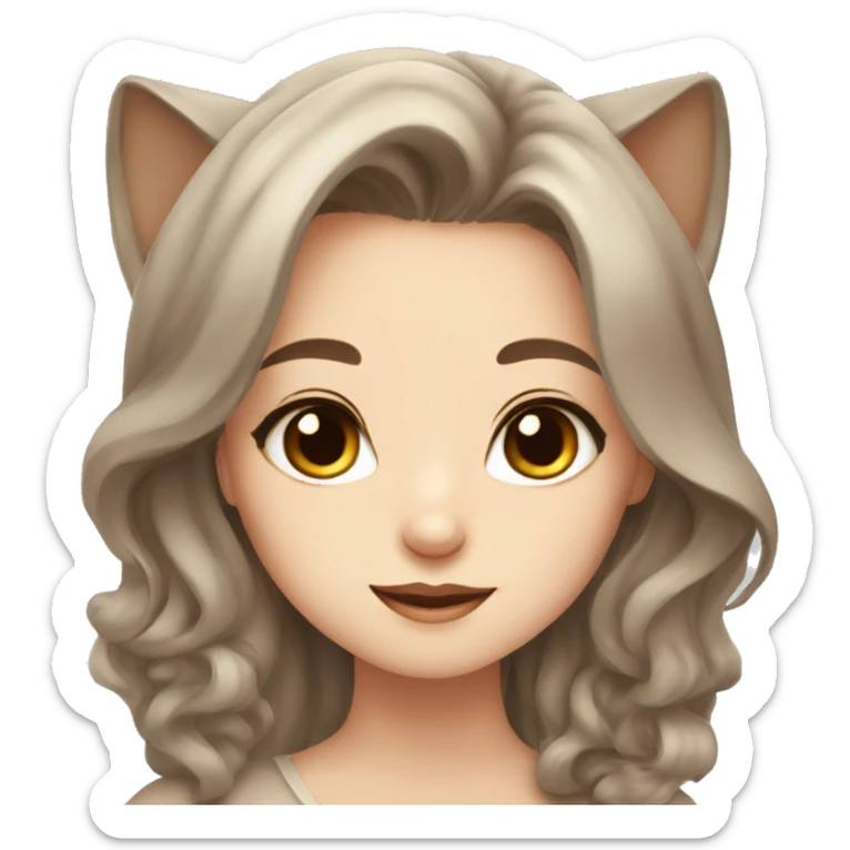 girl with brown eyes brown long hair cute beautiful with Persian cat Siamese color sticker