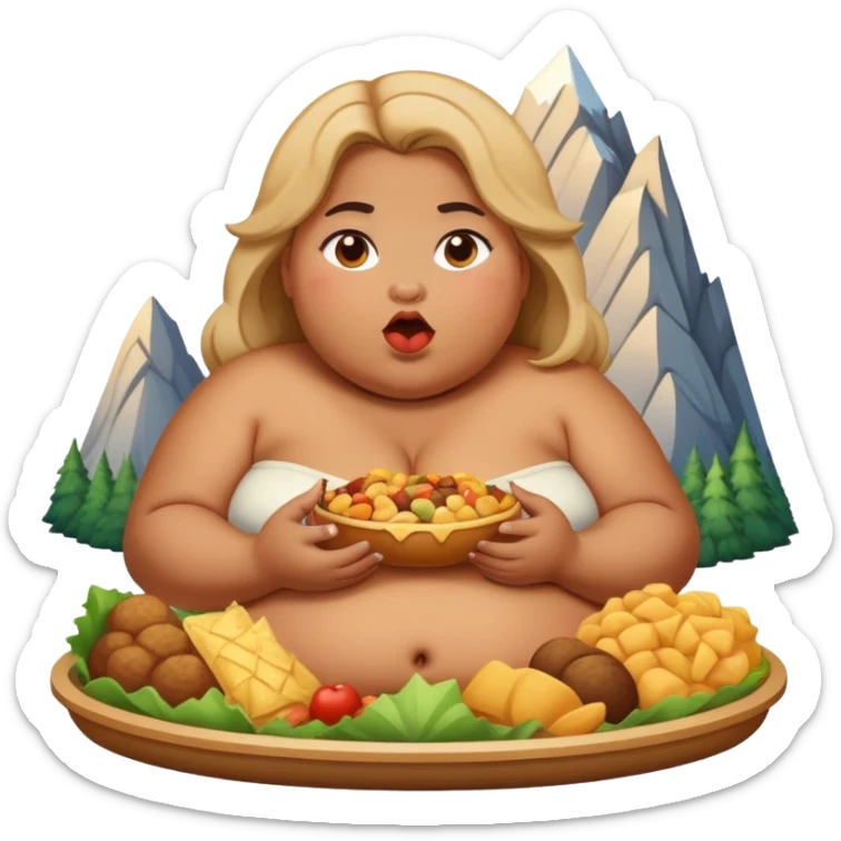 A fat girl eating a mountain of food sticker