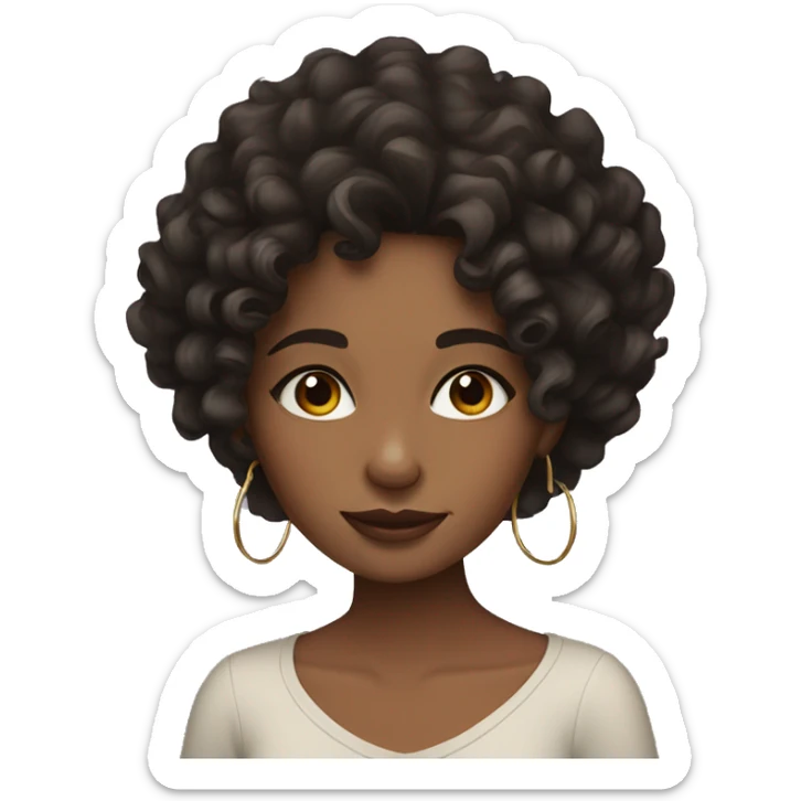 Girl with black waves/curly hair, and dark brown eyes, hoop earrings sticker
