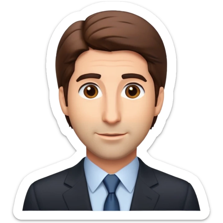 Ross Geller from Friends TV show with brown hair and suit sticker
