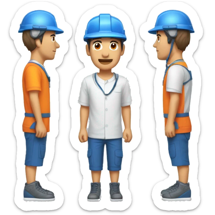 Técnico que repara electrodomésticos, con una gorra naranja y una camisa azul con blanco, con humor triste.  sticker